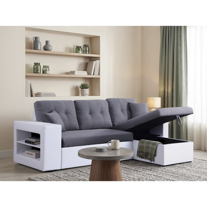 Canapé d'angle convertible/réversible "Axel" - 3 places - Blanc/Gris