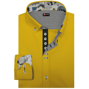 Camicia Uomo 1 Bottoni Button Down Slim Popeline Stretch Unito Giallo