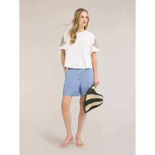 Motivi - T-shirt in jersey con ricami floreali - Bianco