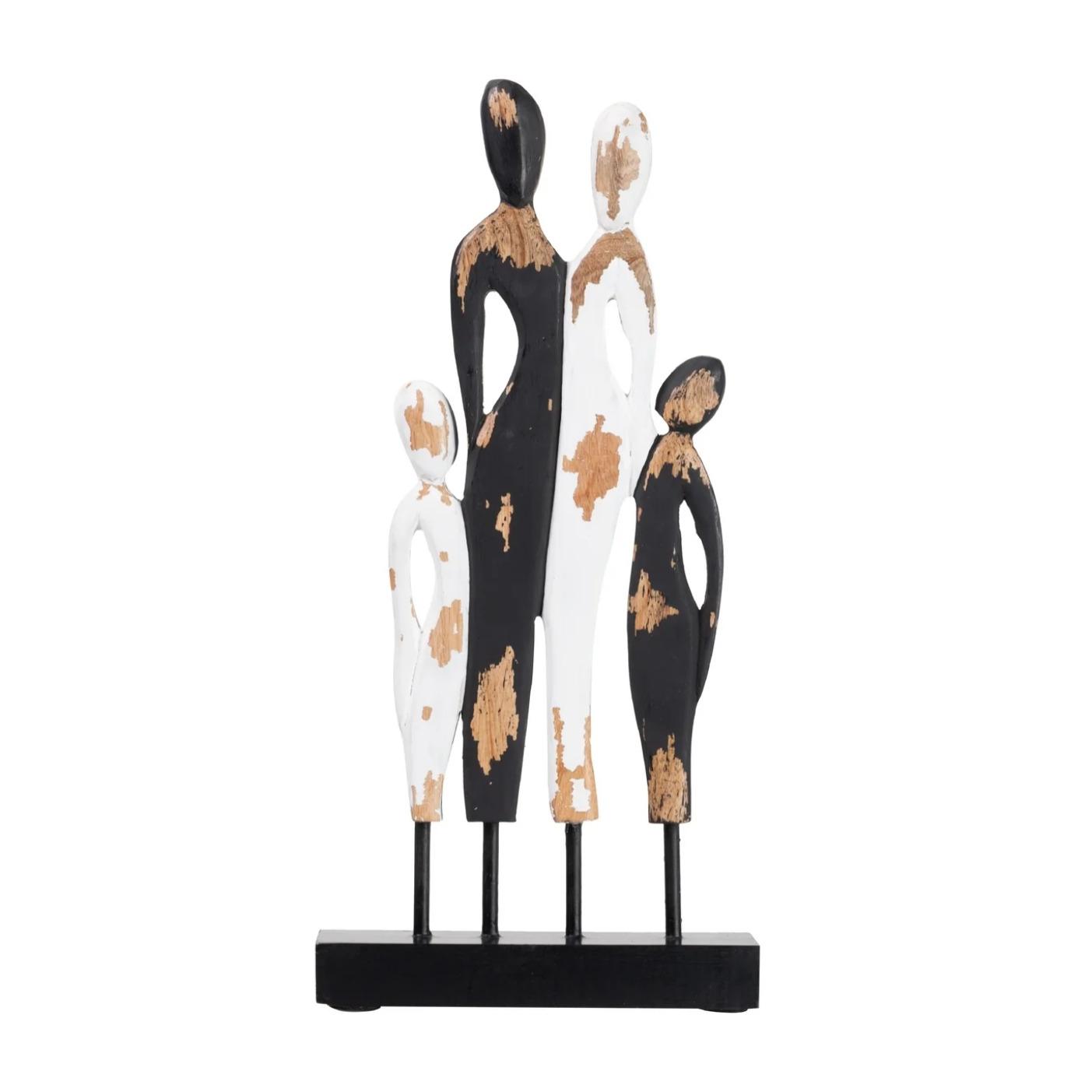 Figura Familia Metal Madera Mango 22x9x46 Cm