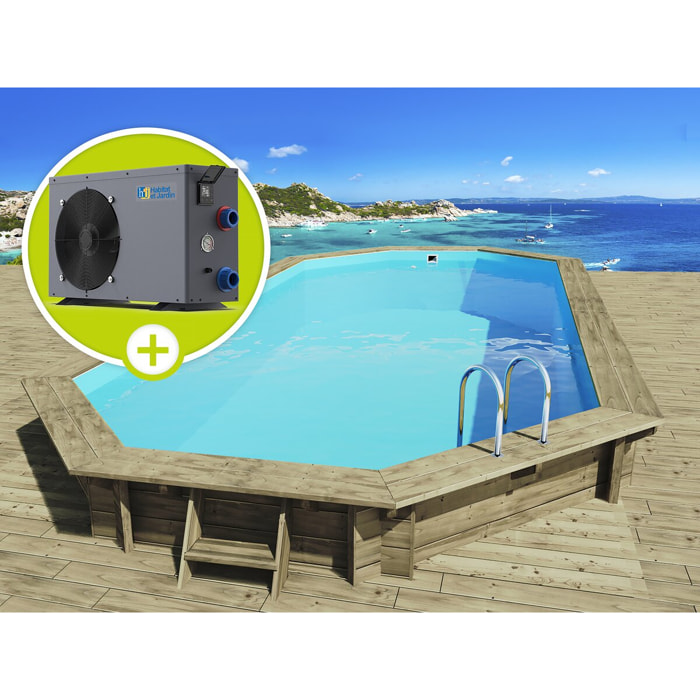 Piscine bois " Ibiza 130 " - 8.57 x 4.57 x 1.31 m + Pompe à chaleur 6.1 kW