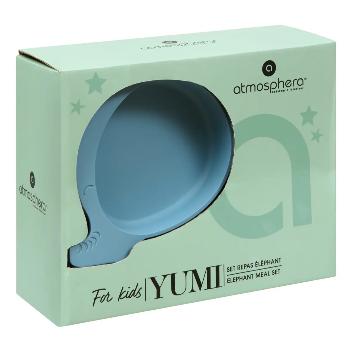 Set repas 4 pièces éléphant Yum silicone bleu gris