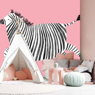 Papier peint enfant zebre rose Intissé