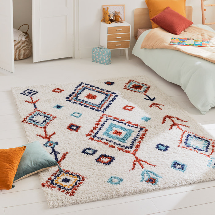 Tipi - tapis shaggy en laine artificielle à motif berbère multicolore