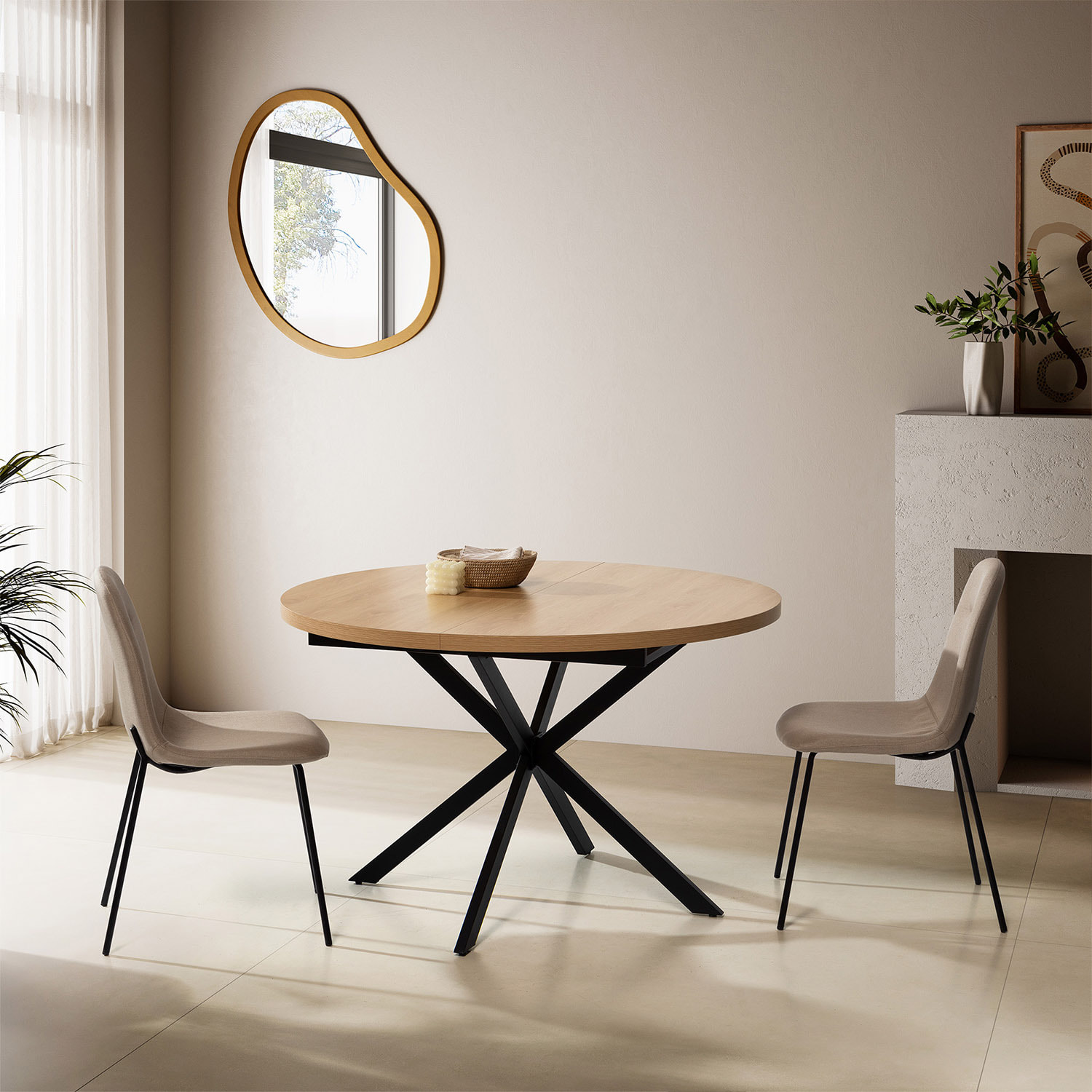 Mesa redonda extensible Murano efecto Roble, 120-160 cm