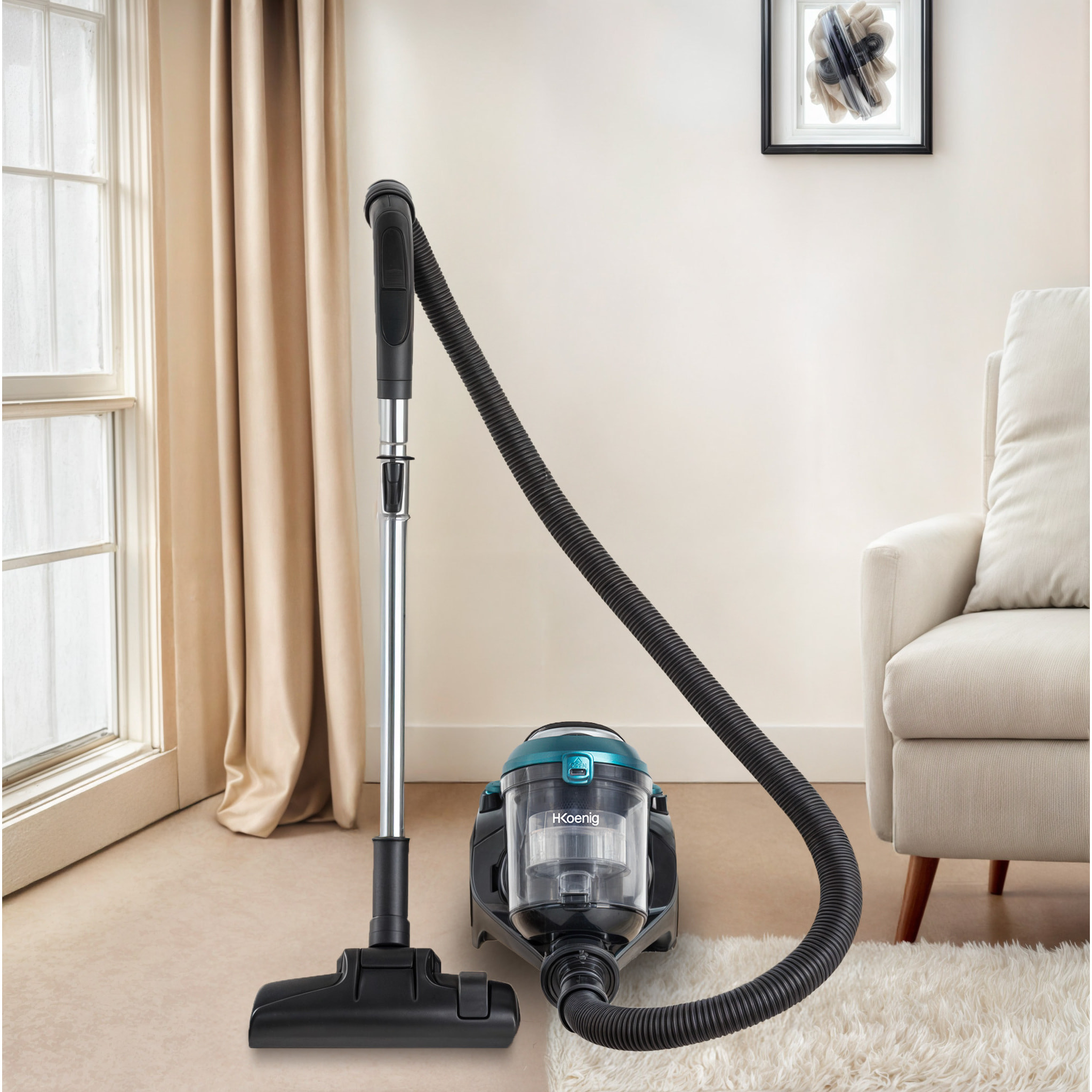 Aspirador ciclonico sin bolsa STC62 H.Koenig para suelos duros, tejidos y alfombras - filtro Hepa 12- 850W