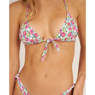 Top de bikini triángulo con un lazo y estampado de flores