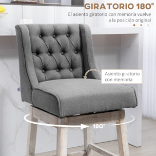 Juego de 2 Taburetes de Bar con Respaldo, Giratorios 180°, Taburetes Altos de Cocina con Reposapiés, Patas de Madera, para Salón, Comedor, Gris