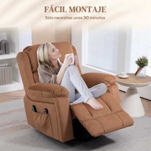 Sillón Relax Reclinable Eléctrico Levanta Personas, con Masaje Vibratorio y Calor, Sillón Elevador, con Control Remoto, Reposapiés, Tapizado en Cuero Sintético, Bolsillos, Marrón