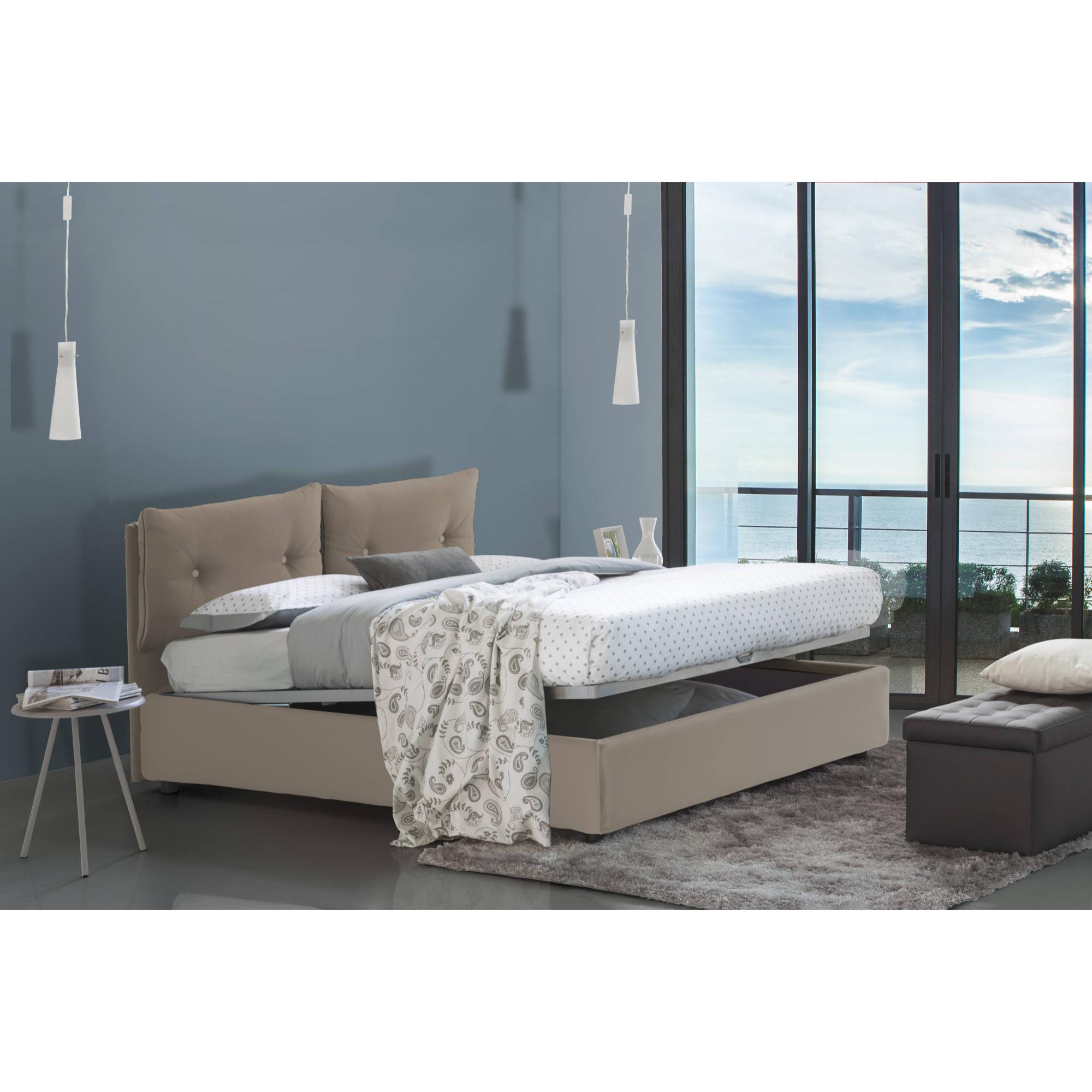 Letto piazza e mezza Noemi, Letto contenitore con rivestimento in ecopelle, 100% Made in Italy, Apertura frontale, adatto per materasso Cm 120x190, Tortora