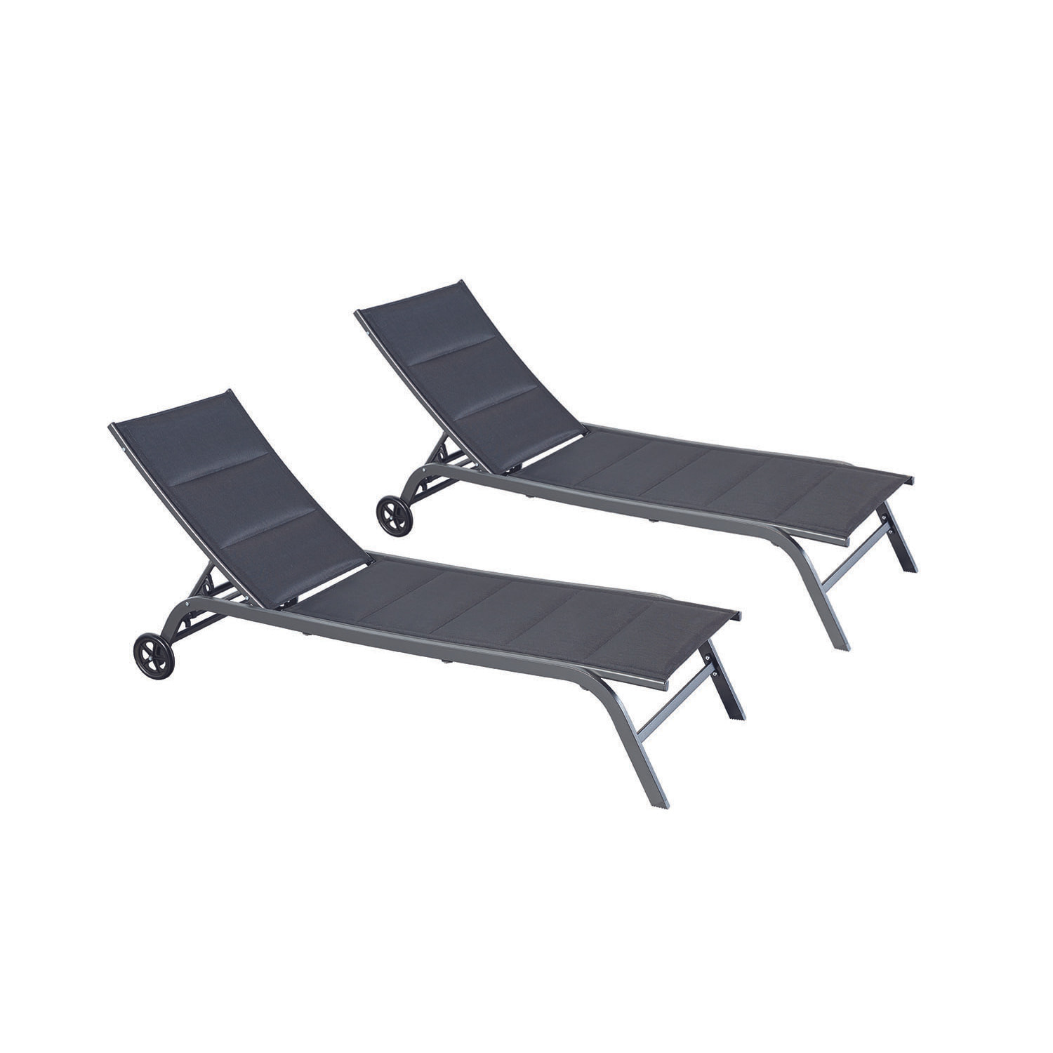 Lot de 2 transats aluminium noir AUCKLAND
