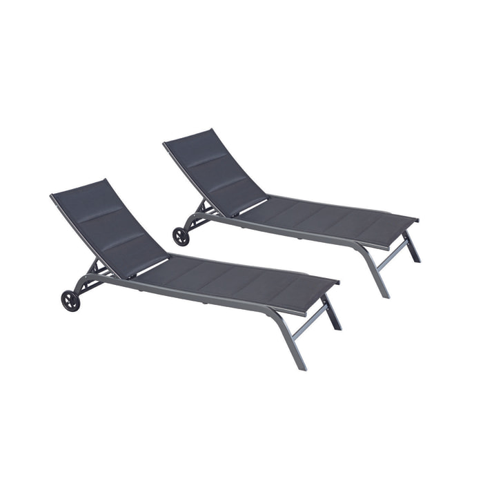 Lot de 2 transats aluminium noir AUCKLAND