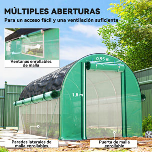 Invernadero de Exterior 4,5x2x2 m Invernadero de Túnel con Paredes Laterales Enrollables Cubierta Extra 8 Ventanas de Malla y 2 Puertas Enrollables Invernadero para Jardín Patio Verde