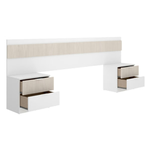 Testiera letto Trudy, Spalliera, Testata per camera da letto, Poggiatesta, 248x34 h96 cm, Bianco e Rovere