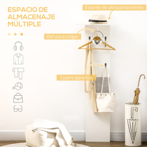 Perchero de Pared con 4 Ganchos Estante de Pared de Almacenamiento con Barra Colgante de Aluminio para Entrada Dormitorio Pasillo 50x23,5x160 cm Blanco