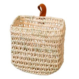 Panier à suspendre demi cercle anse cuir - Naturel