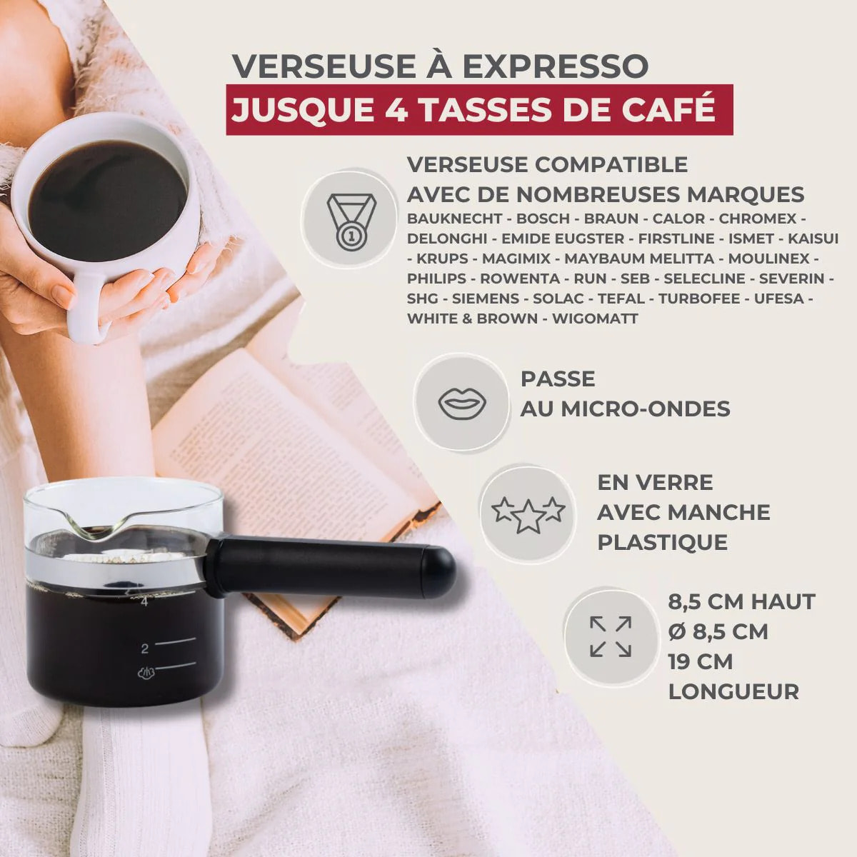 Verseuse à expresso micro-ondable 4 tasses compatible avec de nombreuses marques Fackelmann