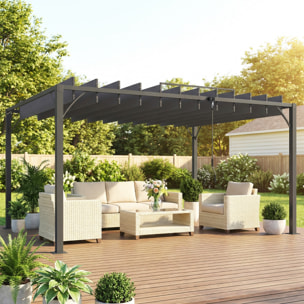 Pérgola de Jardín 3x4 m, Cenador de Jardín con Techo de Lamas Orientables a 135°, Estructura de Aluminio, Protección UPF50+, Pabellón para Exterior, Patio, Terraza, Gris Oscuro