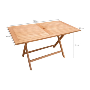 Table de jardin rectangulaire pliante 150 cm en bois de teck massif - TECKIA