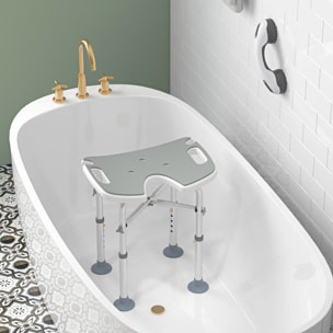 Tabouret de douche - siège de douche avec barre d'appui ventouse - hauteur réglable - alu HDPE gris blanc