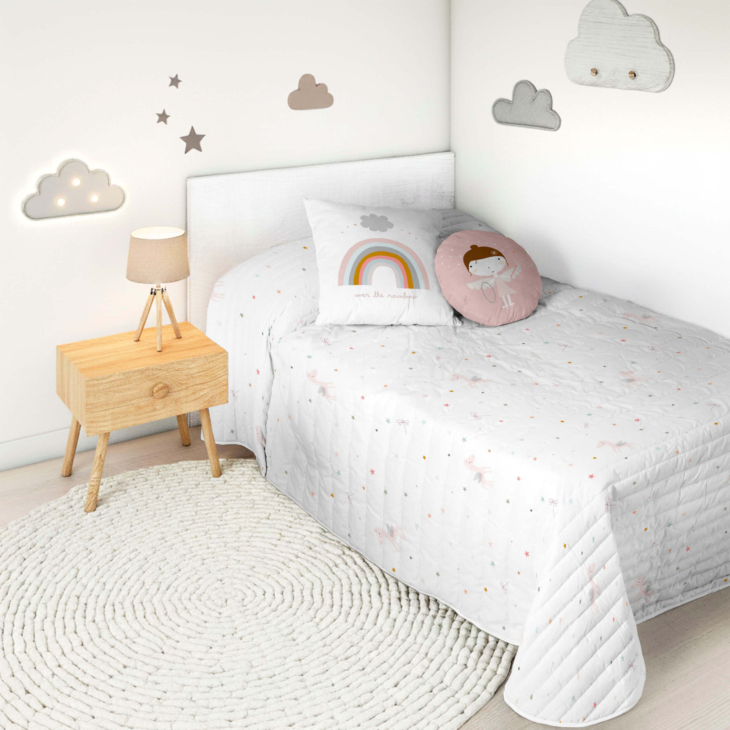 Colcha Bouti Estampada - Reversible - Infantil - 100% Algodón - 70 gr/m² - Pegaso Mágico