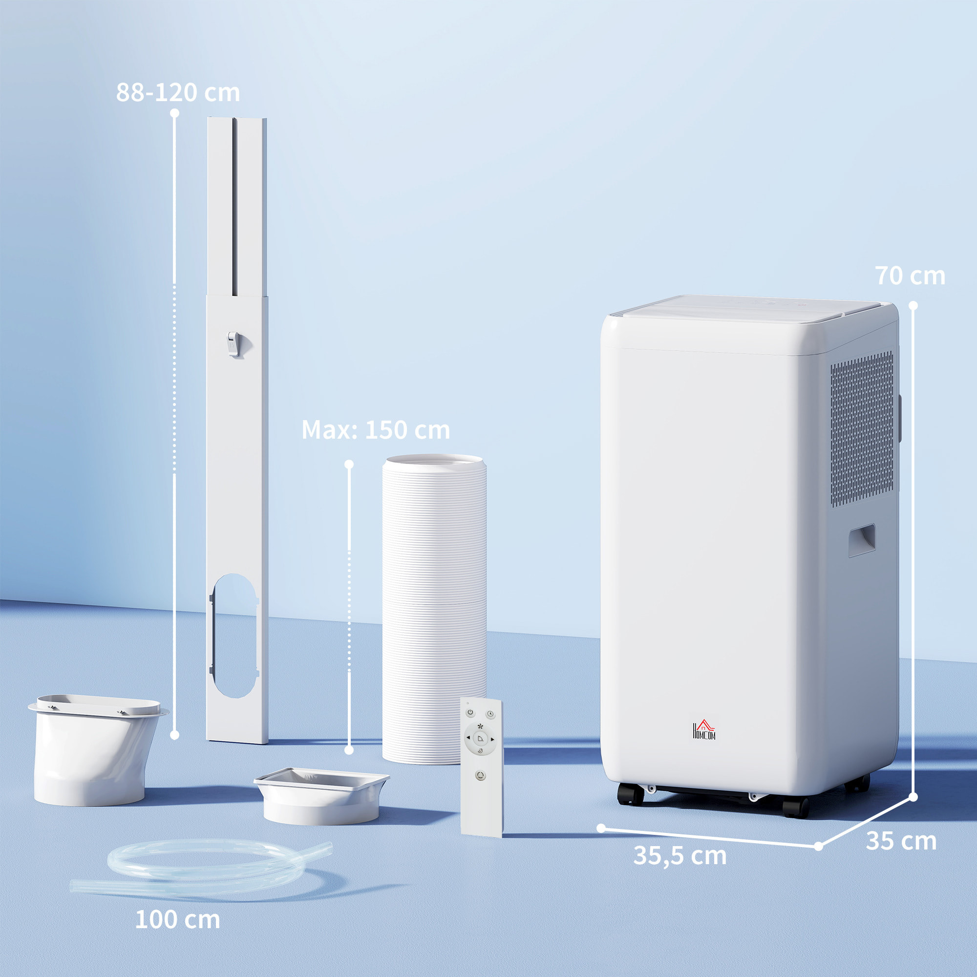 Aire Acondicionado Portátil 12000 BTU, Climatizador Portátil 5 en 1 Enfriamiento, Deshumidificador, Ventilador, Temporizador 24H, Control Remoto, para 35 m², Blanco