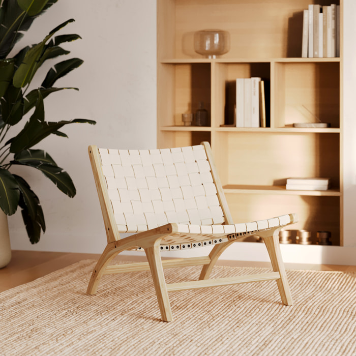 Fauteuil en teck et cuir tressé blanc - Kuna