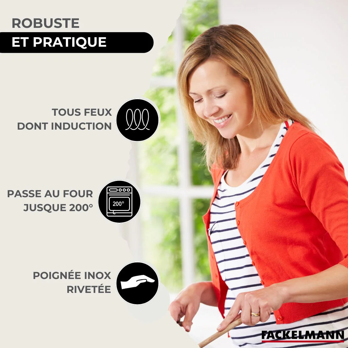 Set 2 poêles 20 et 28 cm en inox, 3 faitouts inox 16, 20 et 24 cm et 5 ustensiles Fackelmann Eterna