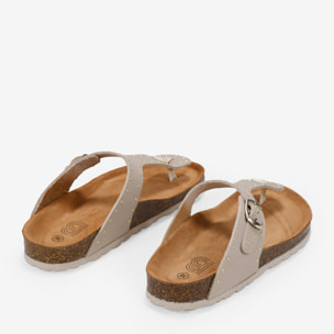 Sandalias de dedo beige en piel con tachas
