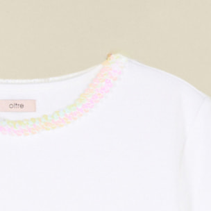 Oltre - Camiseta con detalle de lentejuelas - Blanco