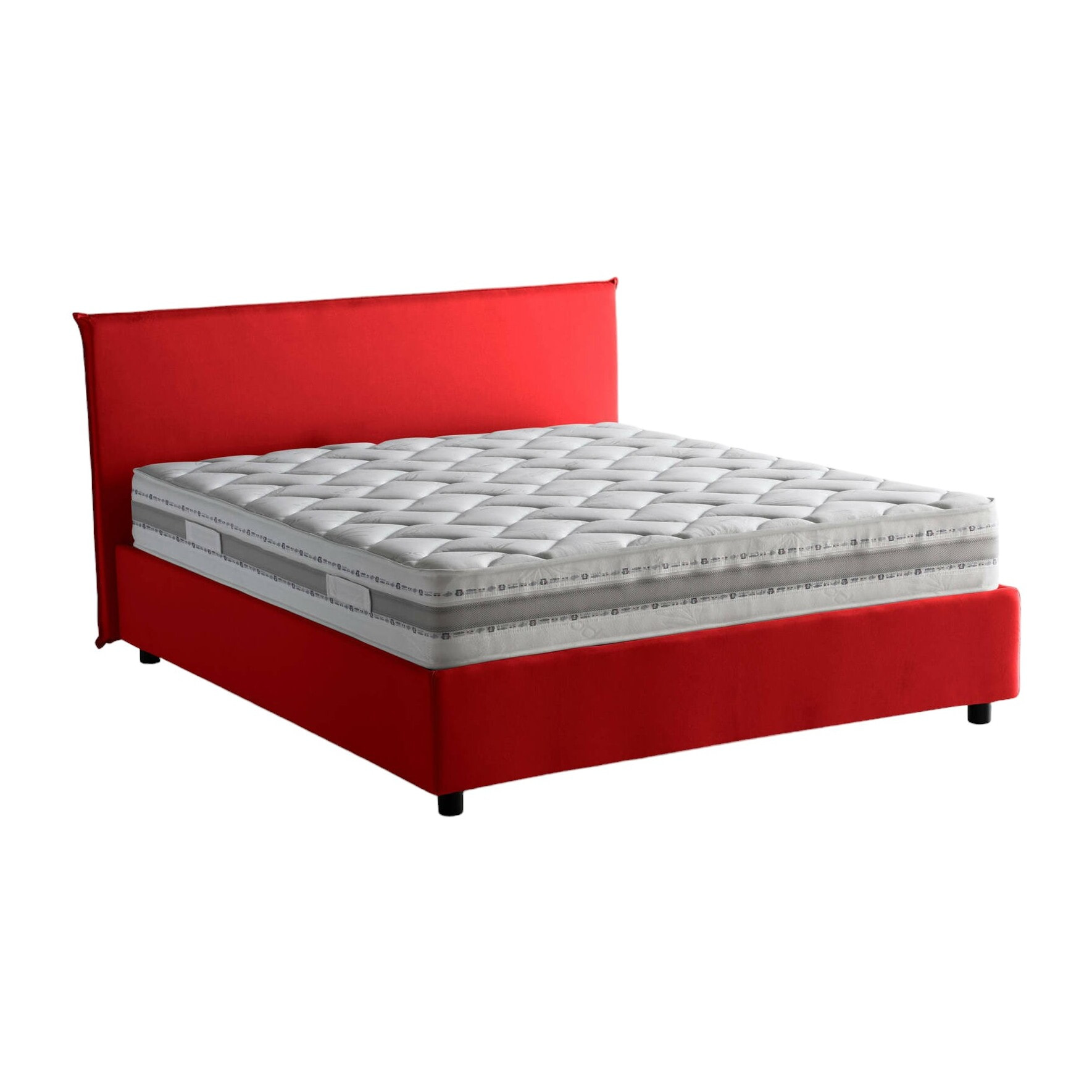 Letto matrimoniale Beata, Letto contenitore con rivestimento in tessuto, 100% Made in Italy, Apertura frontale, con materasso Cm 140x190 incluso, Rosso