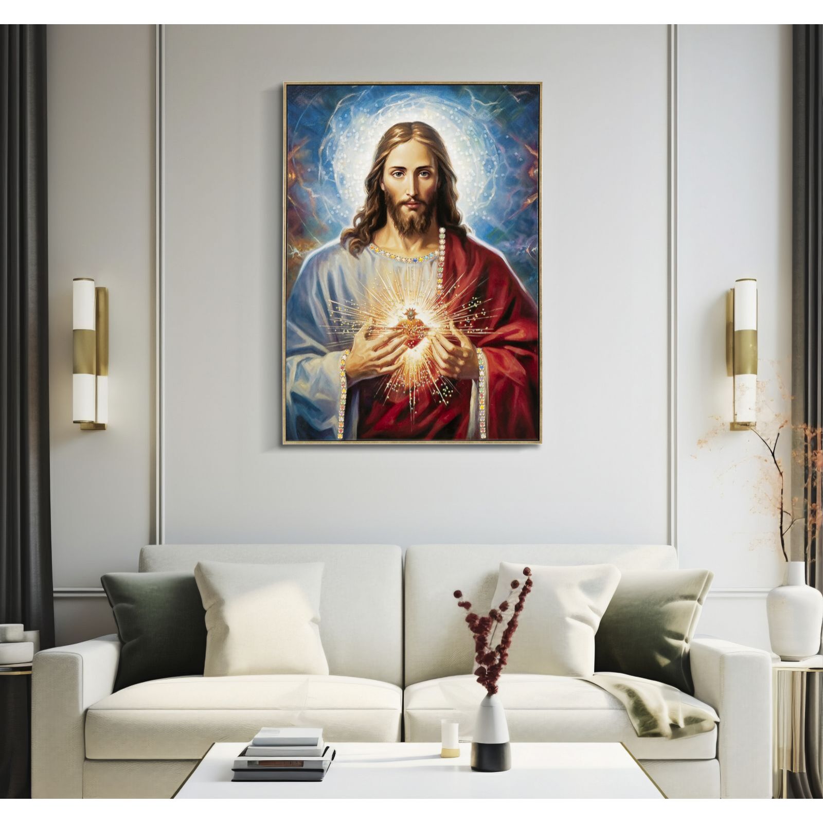 DIPINTO SU TELA LACCATO JESUS C/CORNICE CM 72X4X102