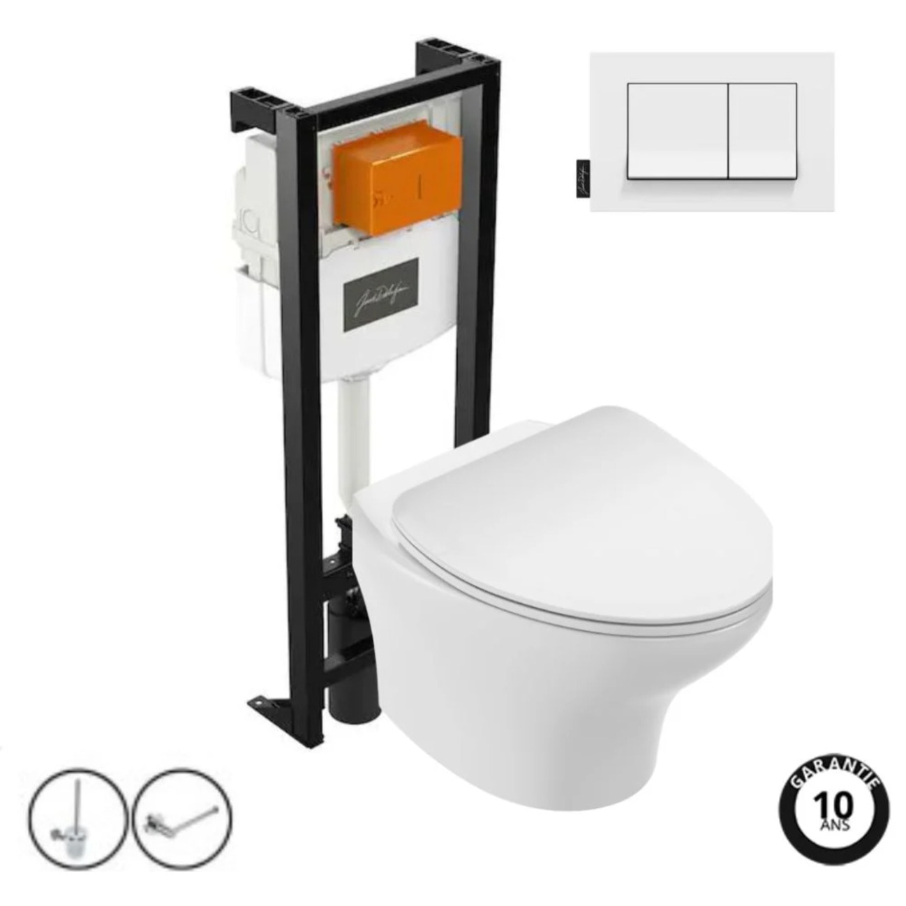 Pack WC suspendu sans bride Nouvelle vague+ bâti-support + plaque Blanc brillant + accessoires