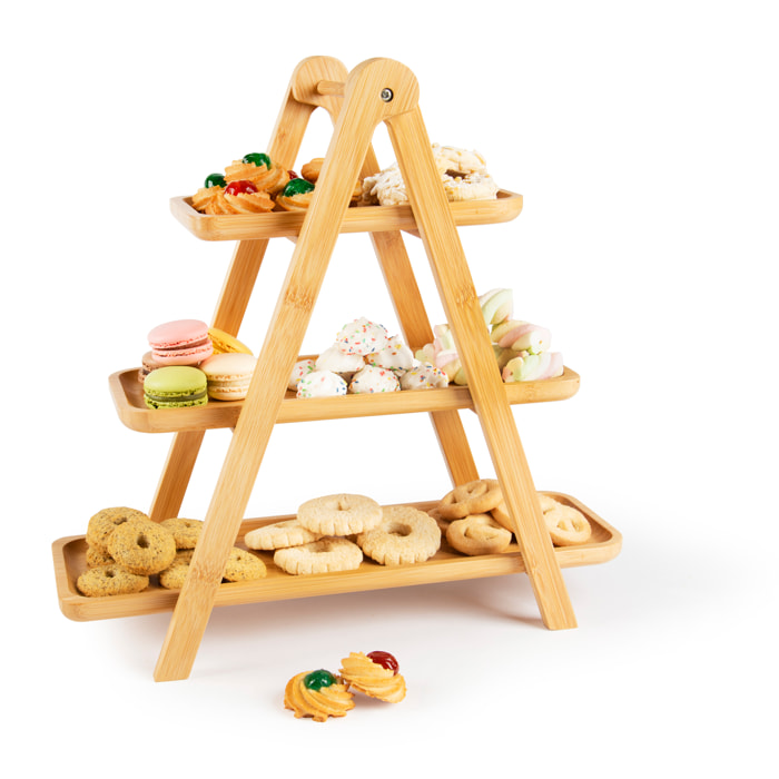 Alzata Apribile con 3 Vassoi Excelsa- Eco Living, Bambù Legno Naturale