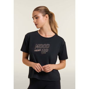 T-shirt cropped con maniche ampie e stampa Mood Up