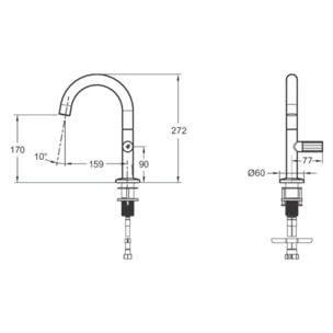 Mitigeur de lavabo avec poignée latérale Grands Boulevards chromé