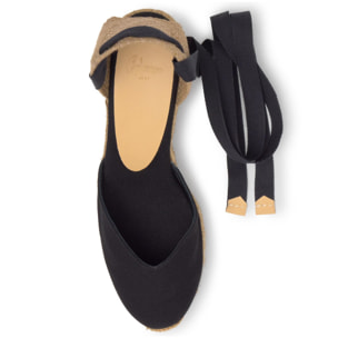 Alpargata de cuña 6 cm en lona de algodón con pala en v y lazo