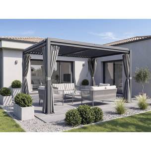 Pergola bioclimatique avec rideau et moustiquaire "Howard" - 3 x 4 m - Gris
