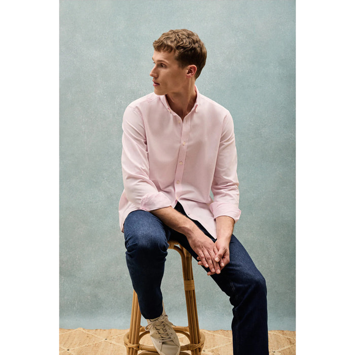 Camicia a tinta unita oxford rosa con logo ricamato Polo Club