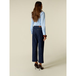 Oltre - Jeans cropped con cristalli - Blu