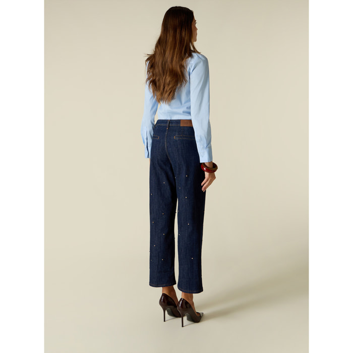 Oltre - Jeans cropped con cristalli - Blu