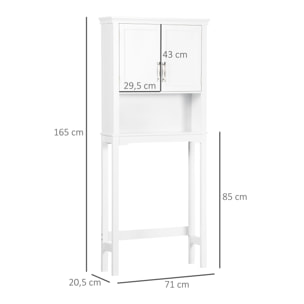 kleankin Mueble sobre Inodoro Armario Alto para Lavadora con 2 Puertas Balda Ajustable Interior y 1 Estante de Almacenaje para Baño WC Carga 30 kg Antivuelco 71x20,5x165 cm Blanco