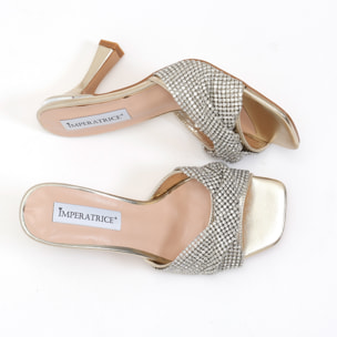 Sandali in simil pelle con tacco a rocchetto e fascia gioiello