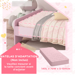 Lit enfant design girly motif nuage - sommier à lattes inclus - MDF contreplaqué rose blanc