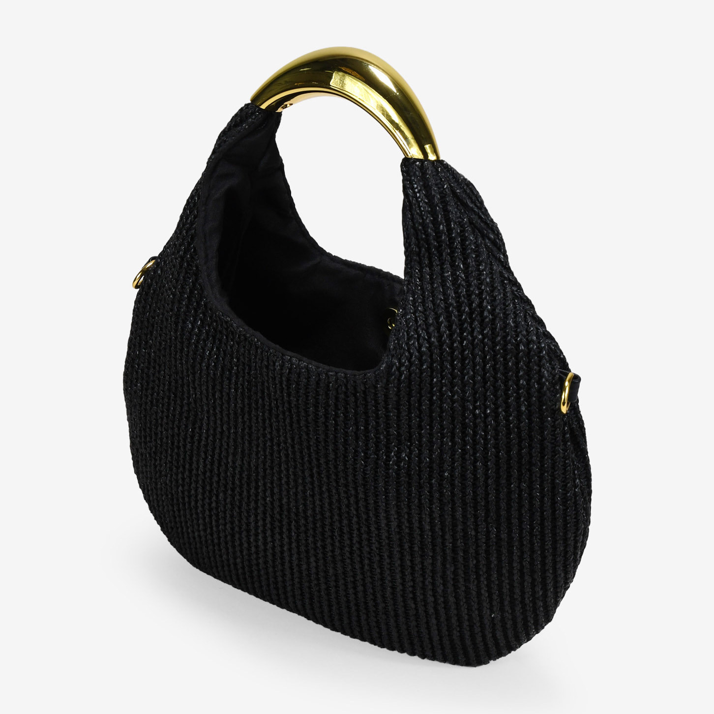 Bolso de mano negro en rafia con metal