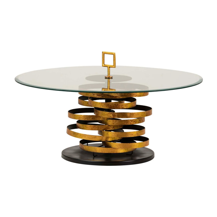 Mesa Auxiliar Metal Cristal Dorado Yuku 92x92x50 Cm