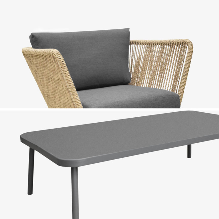 Salon de jardin bas résine tressée effet corde 5 places SINGAPOUR