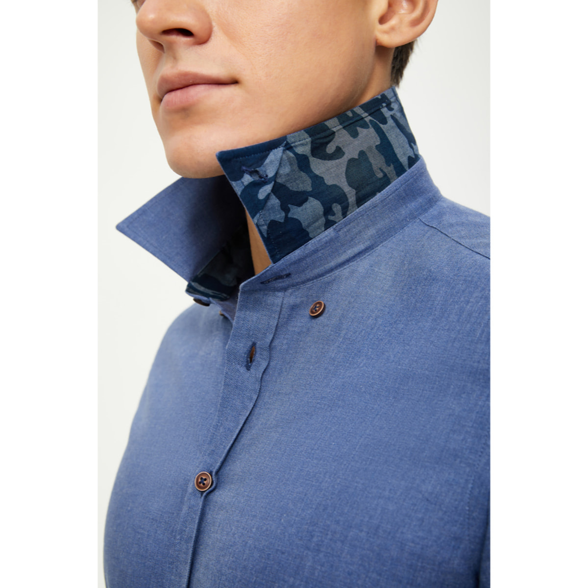 camicia 1 bottone button down slimuomo Flanella Unita Blu avion