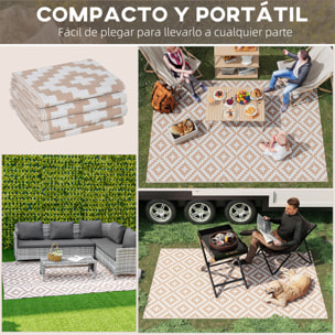 Alfombra de Exterior 182x274 cm Alfombra Reversible con Patrón Geométrico de Rombos Impermeable para Terraza Balcón Patio Camping Playa Blanco y Café