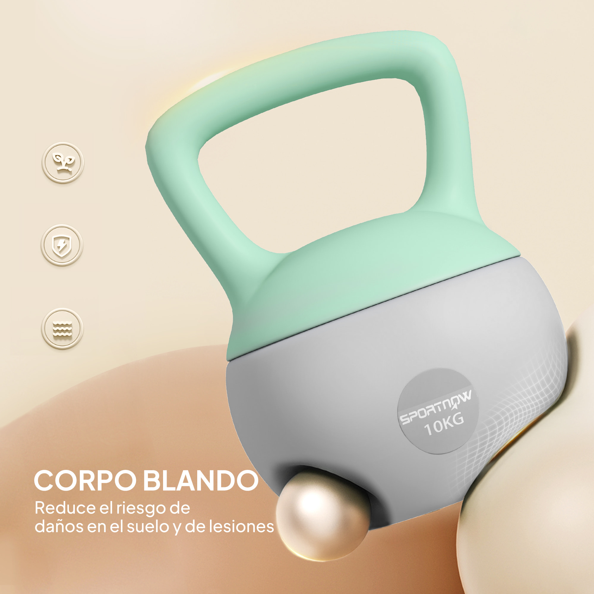 Pesa Rusa 10 kg, Soft Kettlebell Relleno de Arena Metálica y Mango Antideslizante, para Entrenamiento Culturismo en Casa, Gimnasio, Verde Menta y Gris